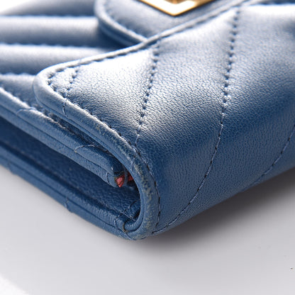 Chanel Sheepskin Chevron Quilted Reissue Card Holder Blue 11 of 12