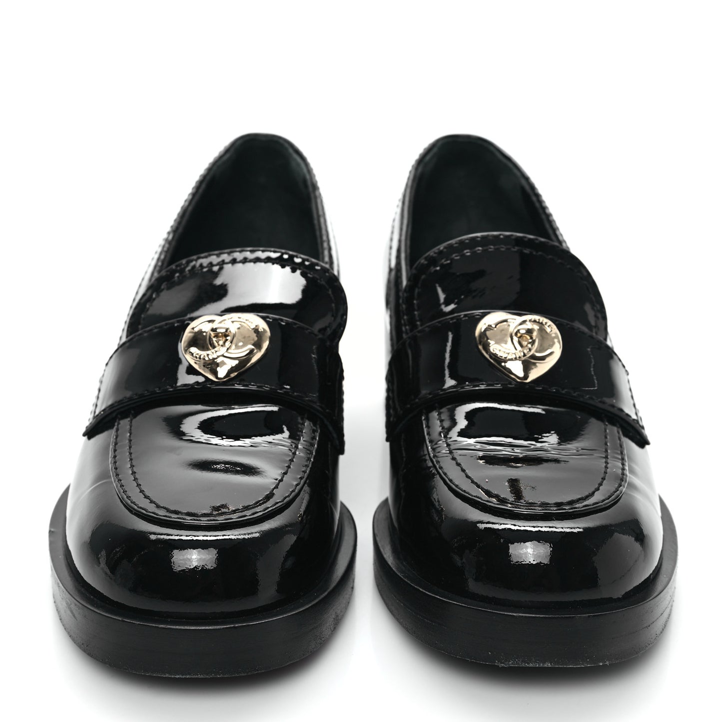 Patent CC Heart Loafers 36 Black
