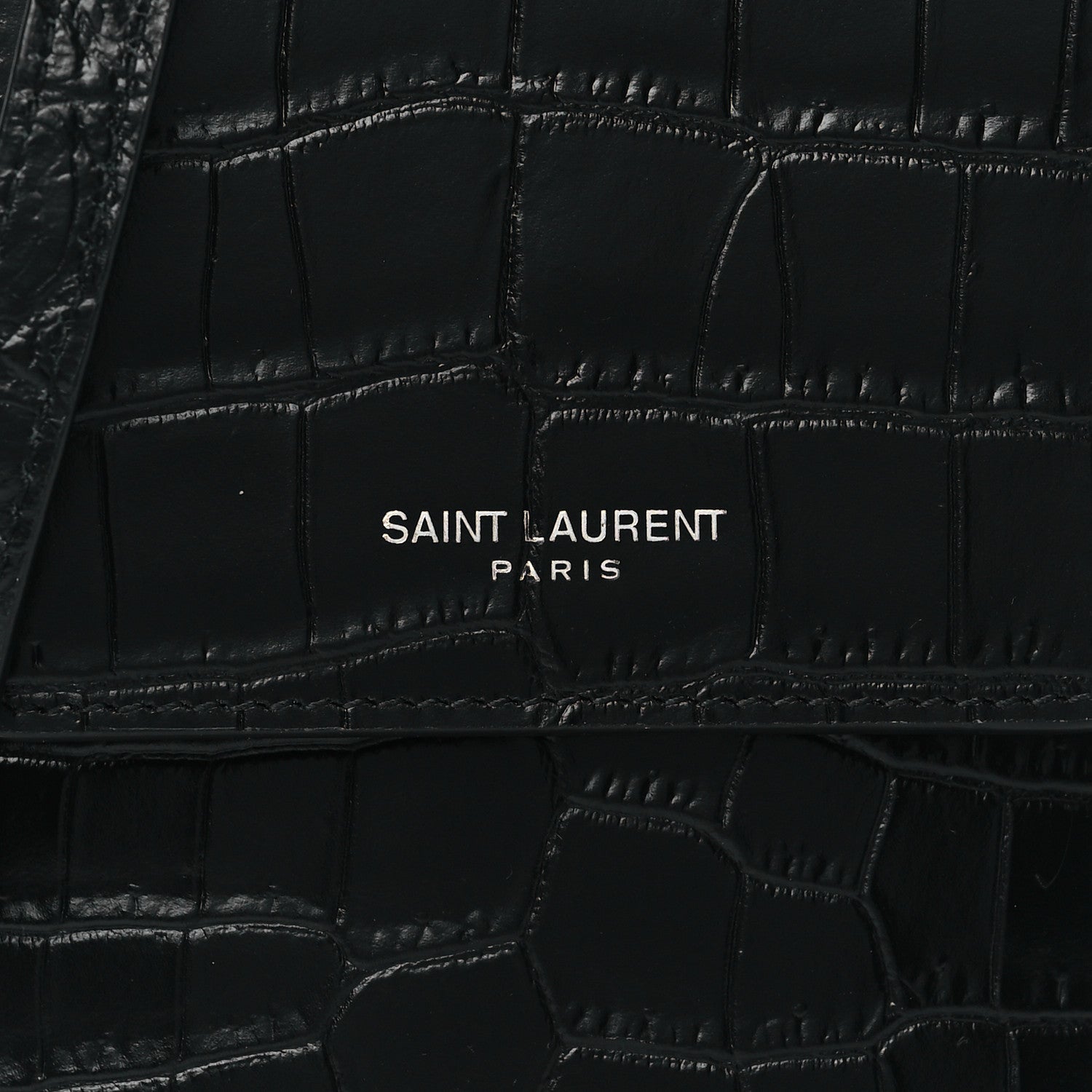 Saint Laurent Calfskin Crocodile Embossed Phone Holder Crossbody Black 7 of 9