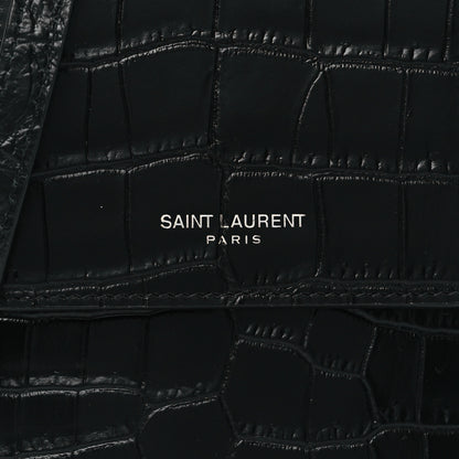 Saint Laurent Calfskin Crocodile Embossed Phone Holder Crossbody Black 7 of 9