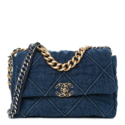 Chanel Denim Quilted Large Chanel 19 Flap Blue 1 of 9