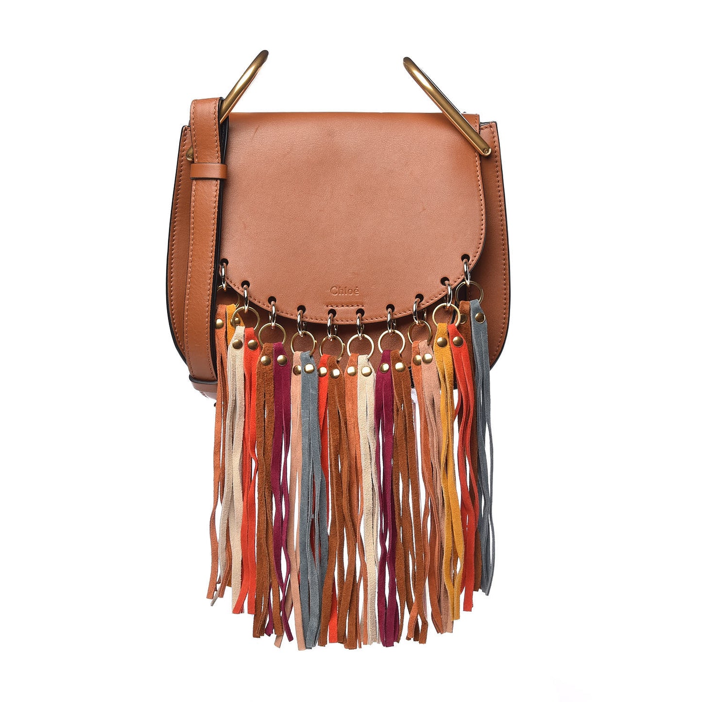 Calfskin Small Hudson Fringe Shoulder Bag Caramel