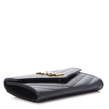 Saint Laurent Grain De Poudre Matelasse Chevron Small Monogram Envelope Wallet Black 4 of 10