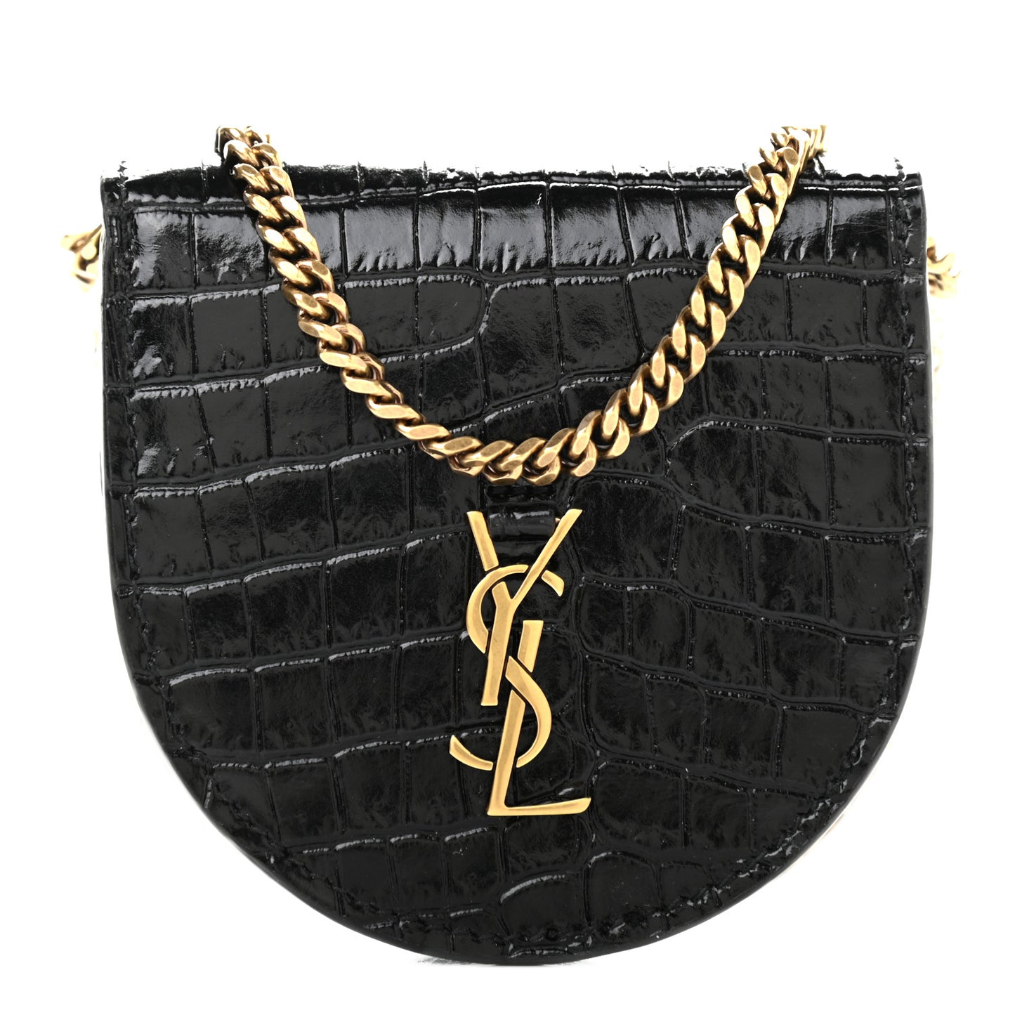 Patent Crocodile Embossed Monogram Baby Kaia Crossbody Bag Black