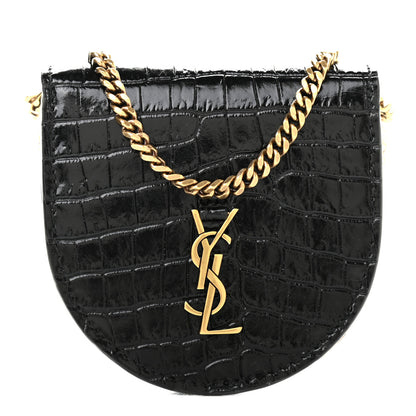 Saint Laurent Patent Crocodile Embossed Monogram Baby Kaia Crossbody Bag Black 1 of 10