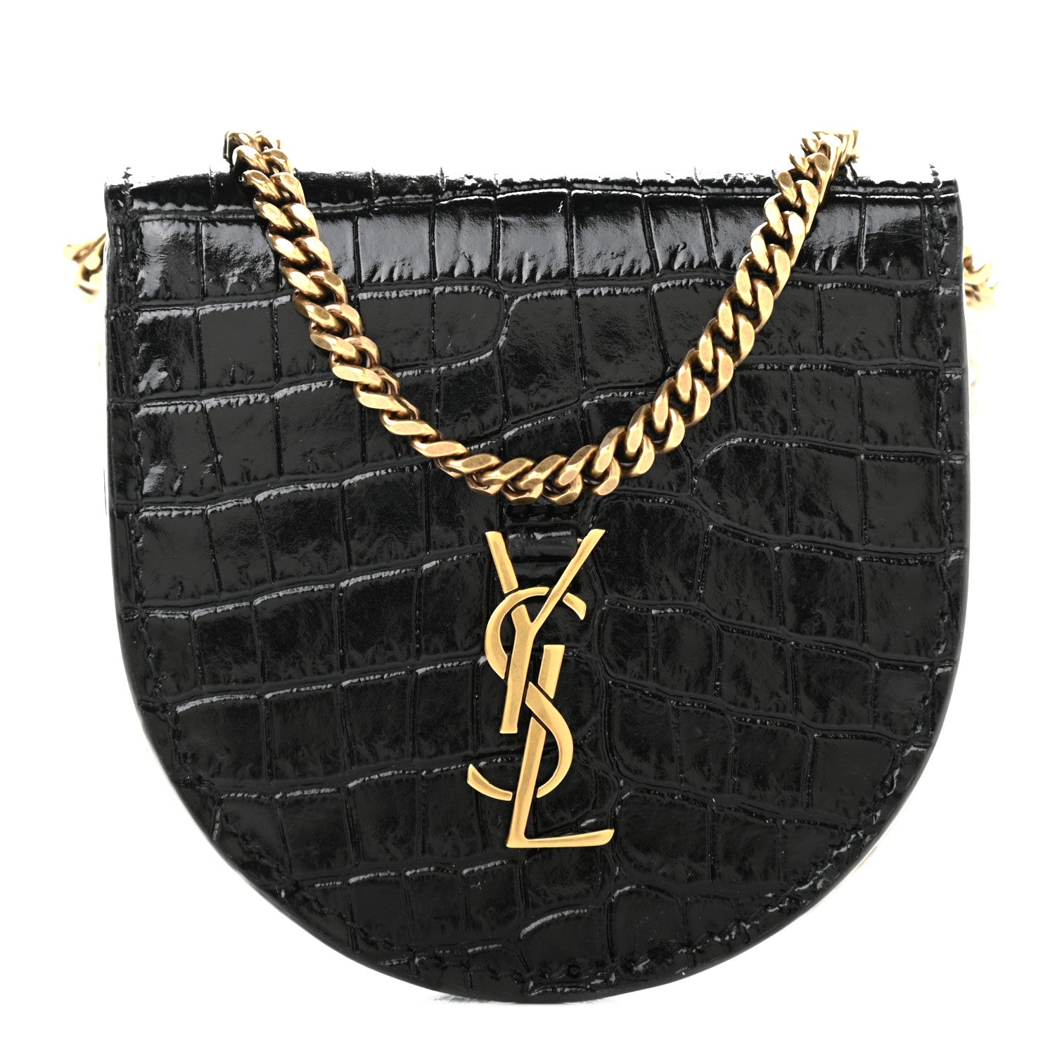 Saint Laurent Patent Crocodile Embossed Monogram Baby Kaia Crossbody Bag Black 1 of 10