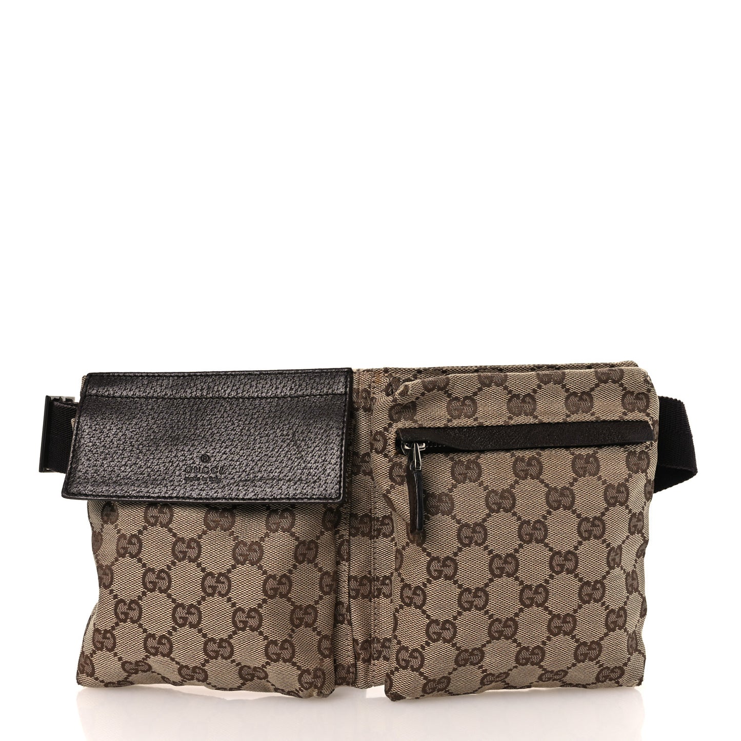GG Monogram Double Pocket Belt Bag Dark Brown