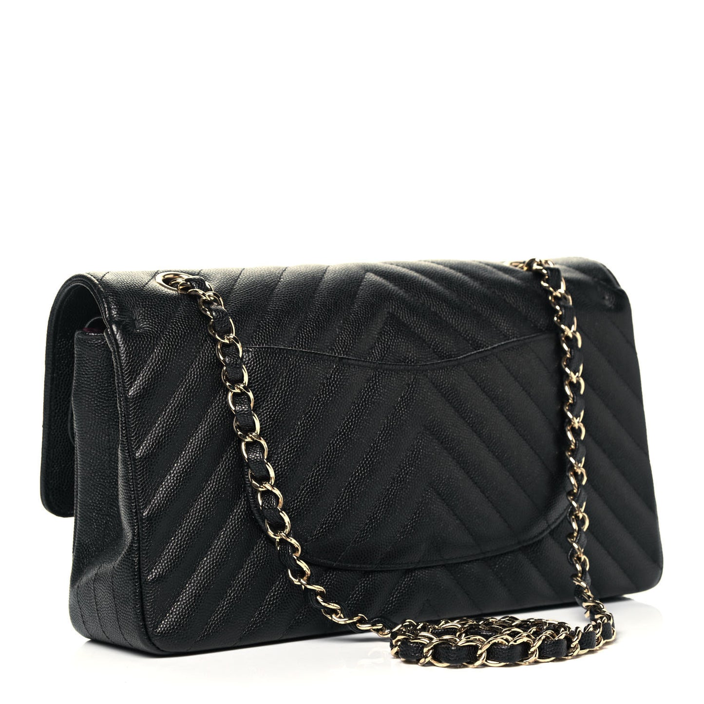 Caviar Chevron Quilted Medium Double Flap Black