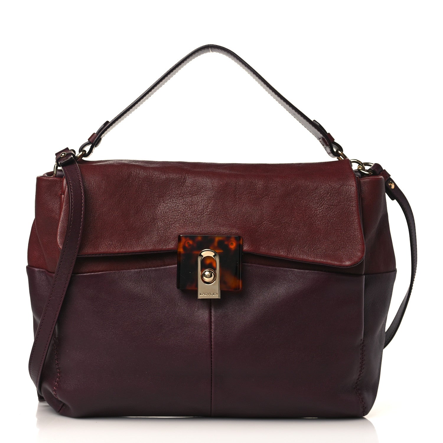Lanvin Goatskin Medium Double Carry Burgundy Aubergine 1 of 9