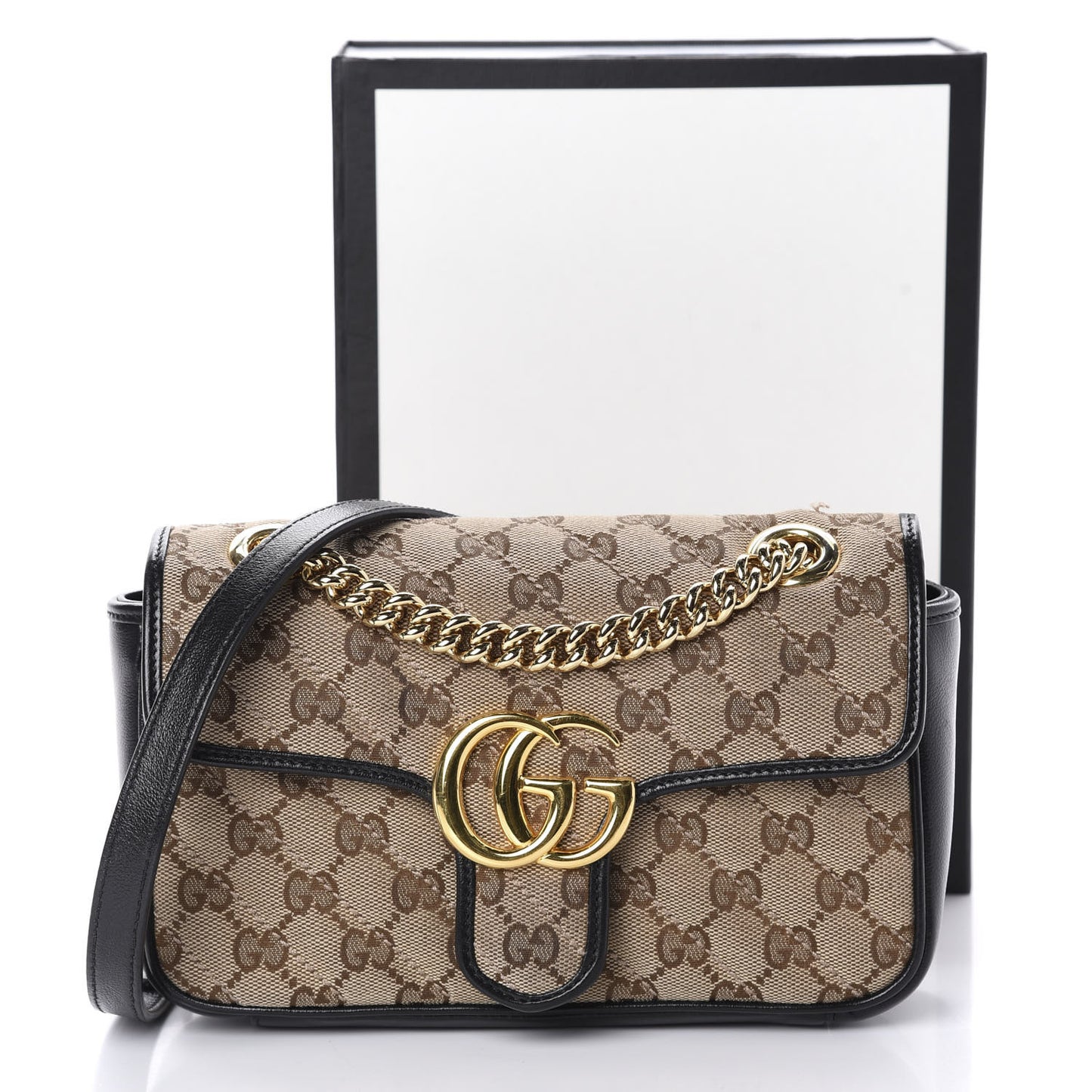Monogram Matelasse Diagonal Mini GG Marmont Shoulder Bag Beige Black