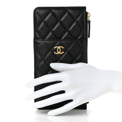 Chanel Lambskin Quilted Egyptian Amulet Classic Flat Wallet Pouch Black 2 of 7