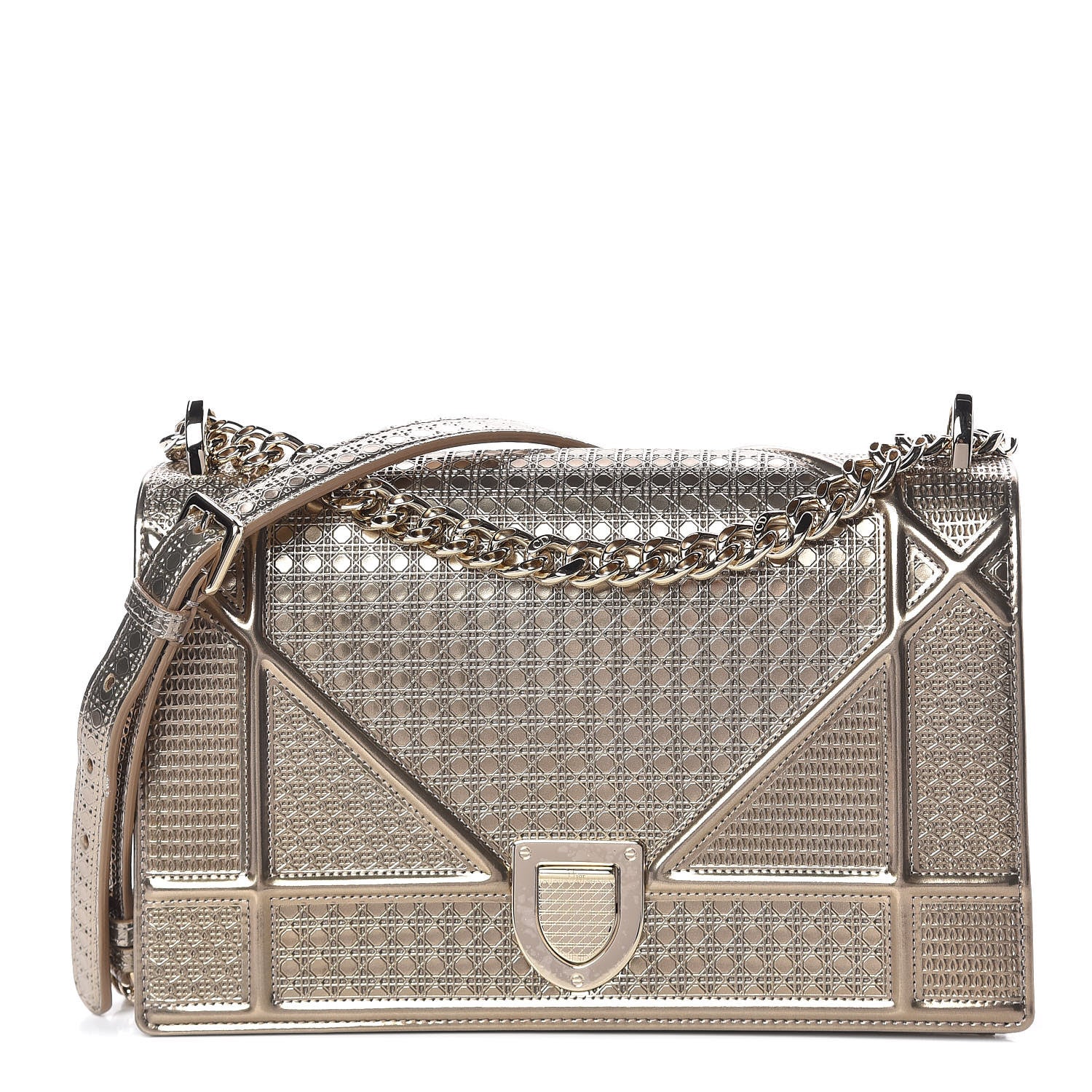 Christian Dior Metallic Patent Micro-Cannage Medium Diorama Flap Bag Gold 1 of 11