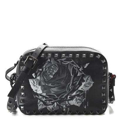 Valentino Garavani X UNDERCOVER Calfskin Rockstud Rose Print Camera Crossbody Bag Black 1 of 9