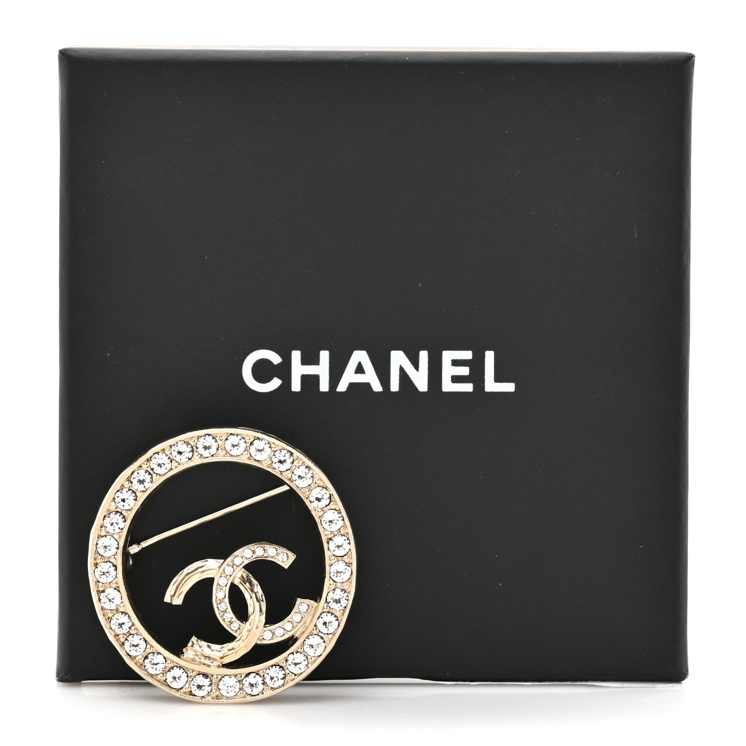 Chanel Crystal Round CC Brooch Gold 4 of 4