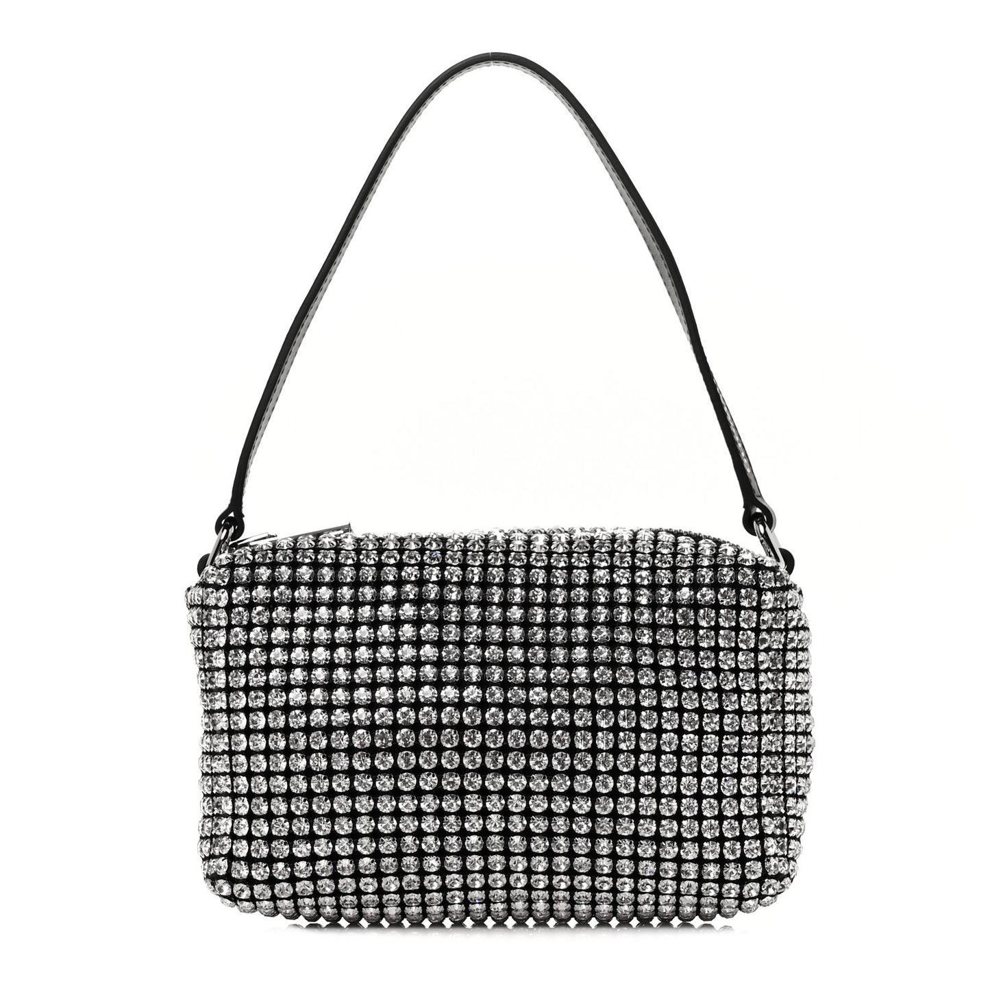 Mesh Crystal Rhinestone Mini Heiress Pouch Black Silver