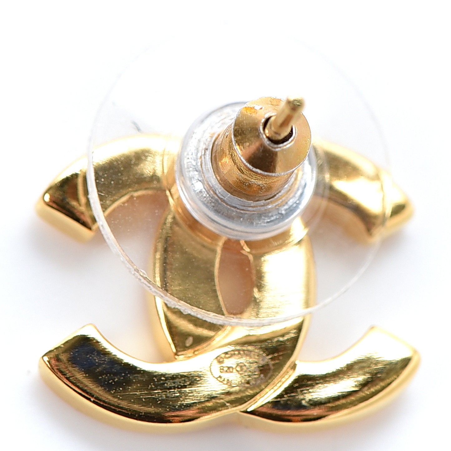 Metal CC Paris Button Stud Earrings Gold