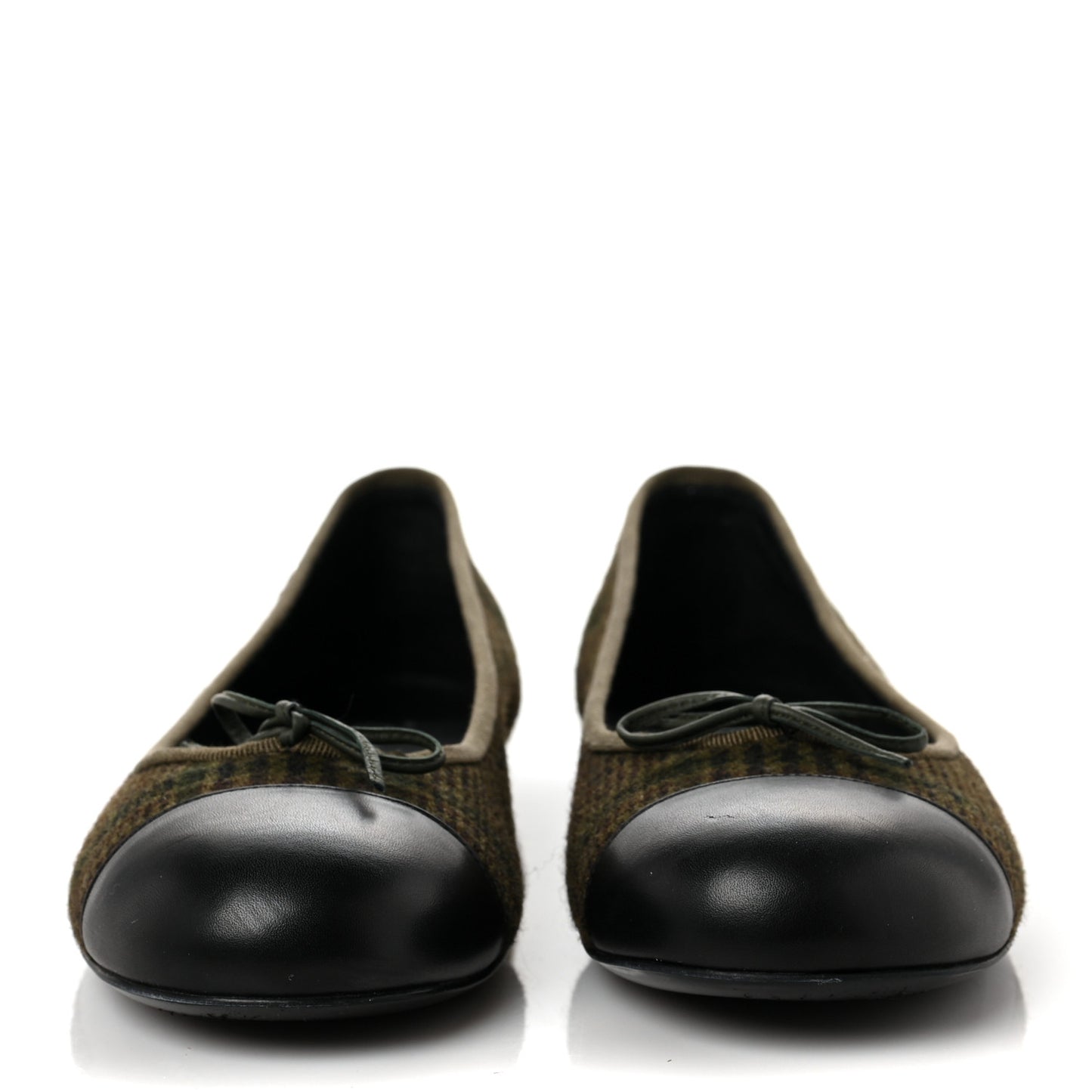 Tweed Lambskin Cap Toe Ballerina Flats 41 Green Black