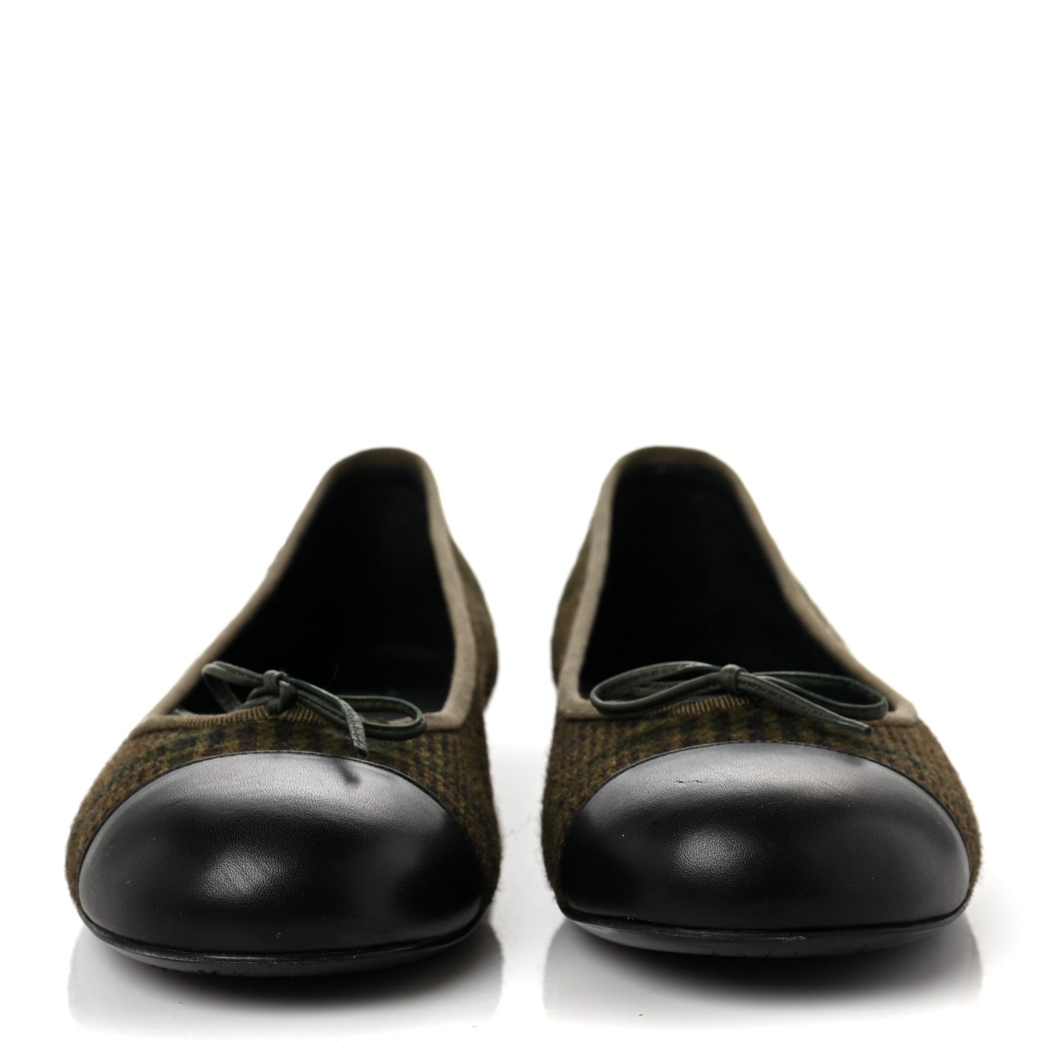 Chanel Tweed Lambskin Cap Toe Ballerina Flats 41 Green Black 2 of 7