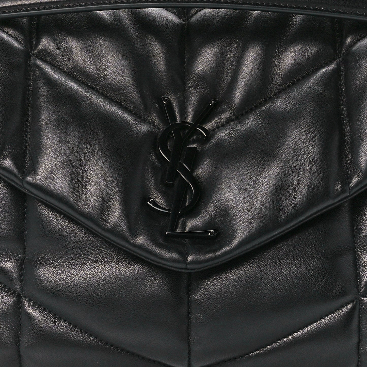 Lambskin Quilted Monogram Monochrome Medium Loulou Puffer Chain Satchel Black