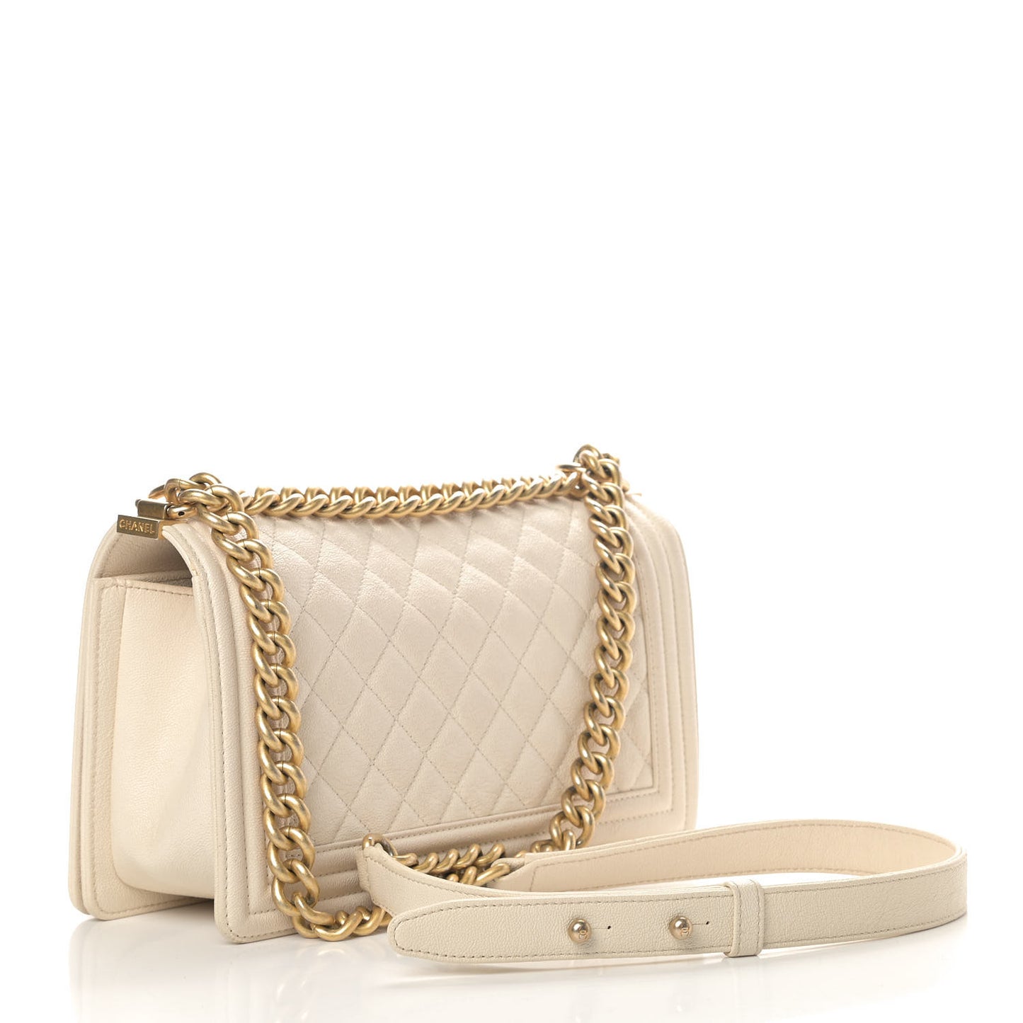 Caviar Quilted Medium Boy Flap Ivory