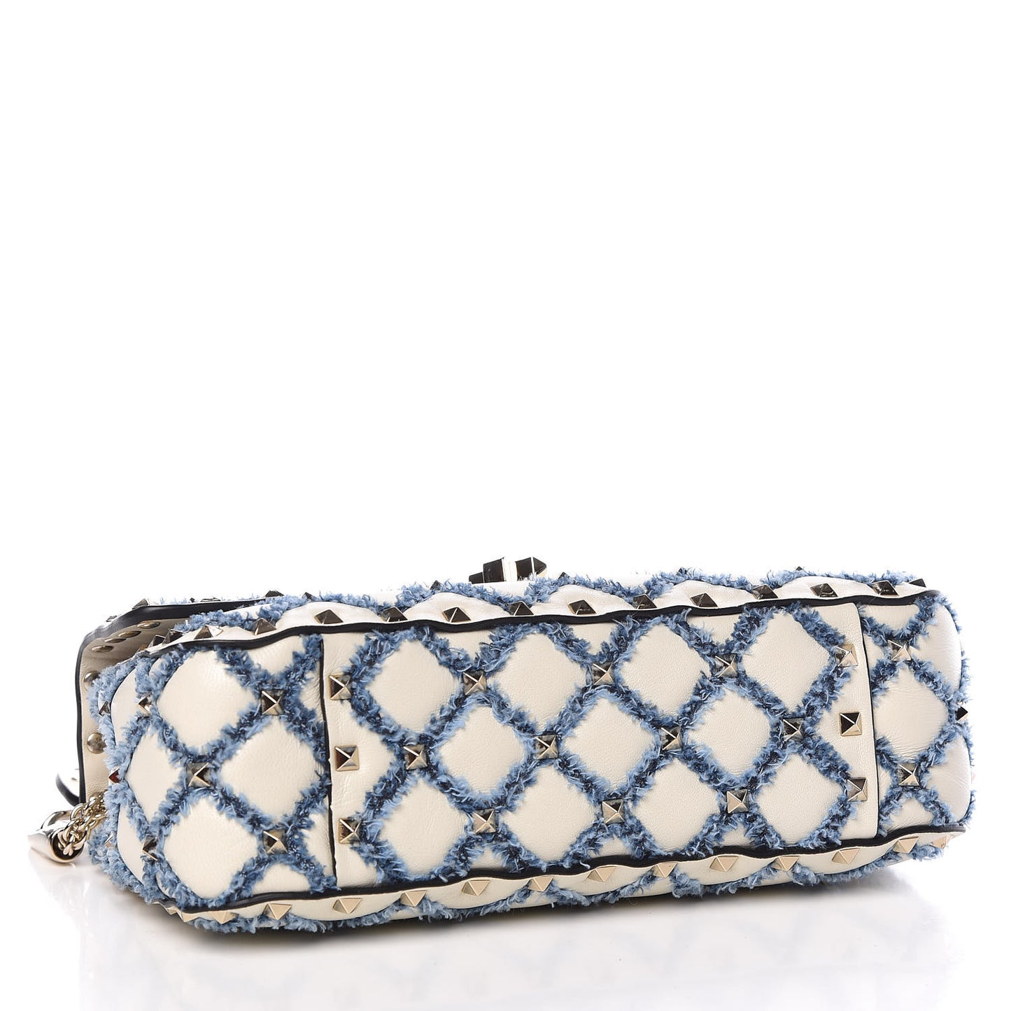 Lambskin Denim Quilted Small Rockstud Spike Shoulder Bag Ivory