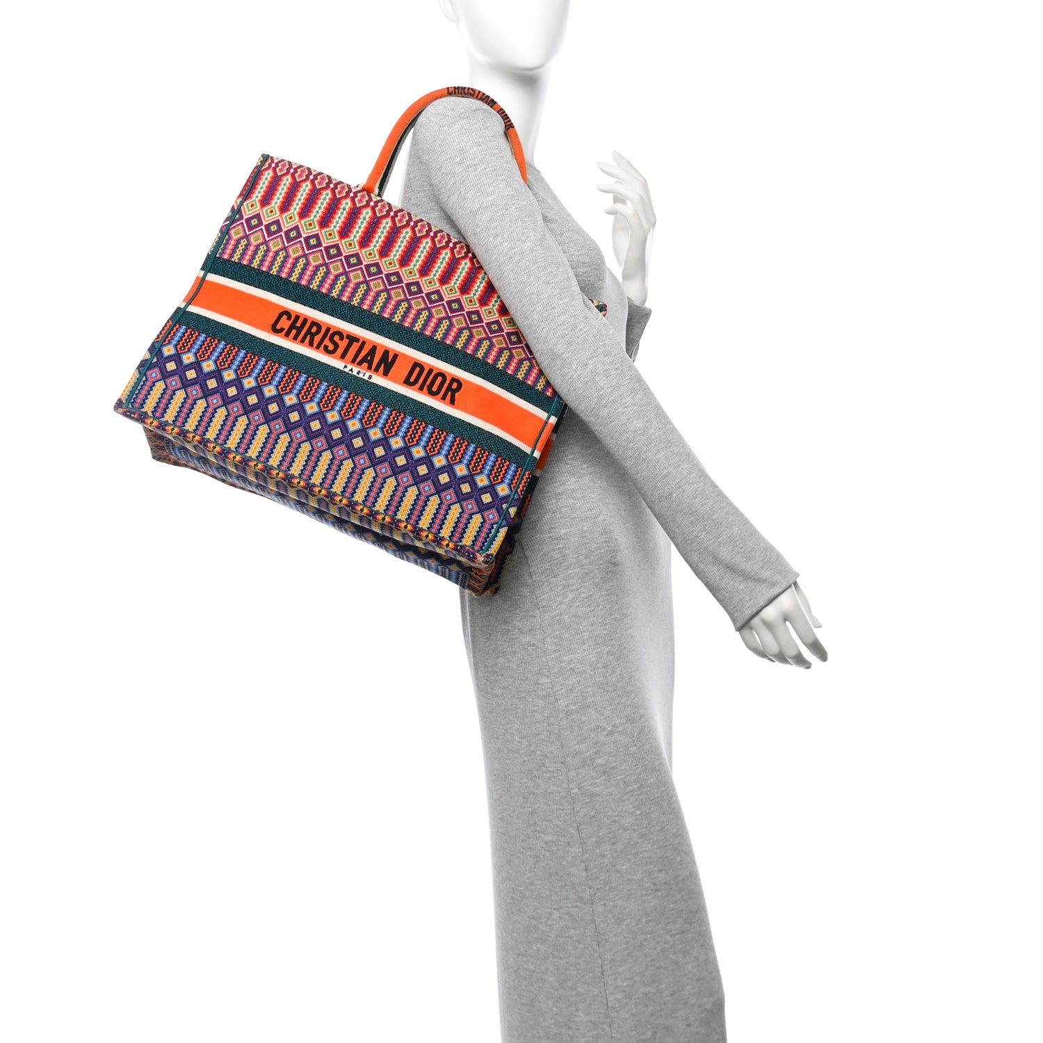 Christian Dior Canvas Embroidered Large Book Tote Orange