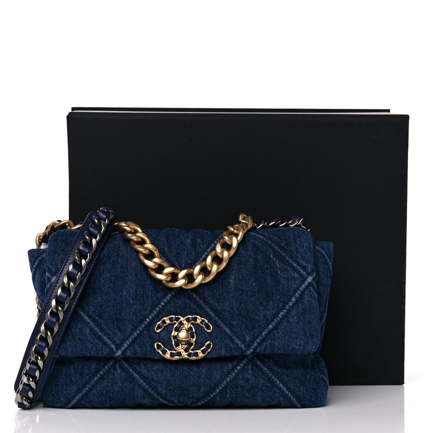 Denim Quilted Medium Chanel 19 Flap Blue
