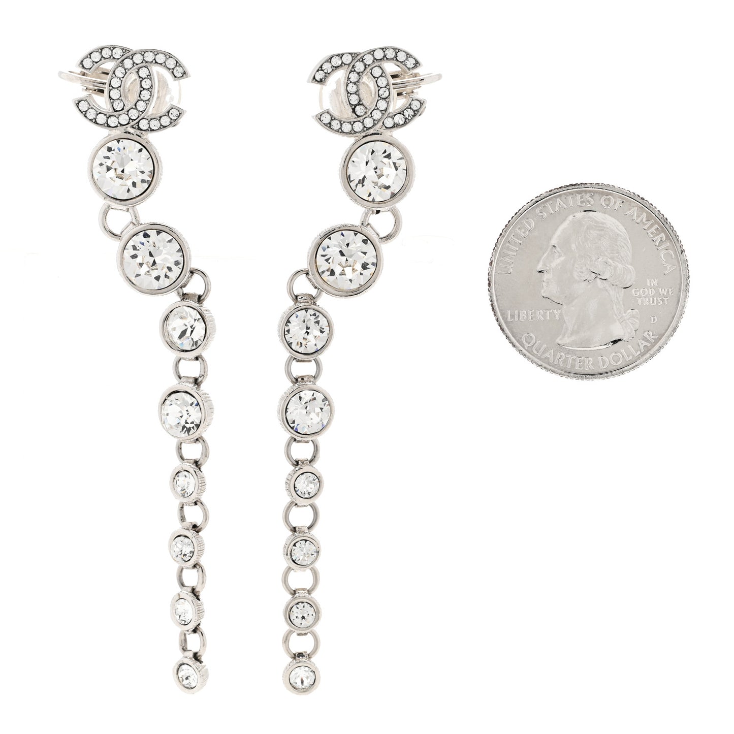 Crystal CC Long Drop Earrings Silver