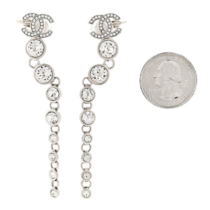 Chanel Crystal CC Long Drop Earrings Silver 2 of 4