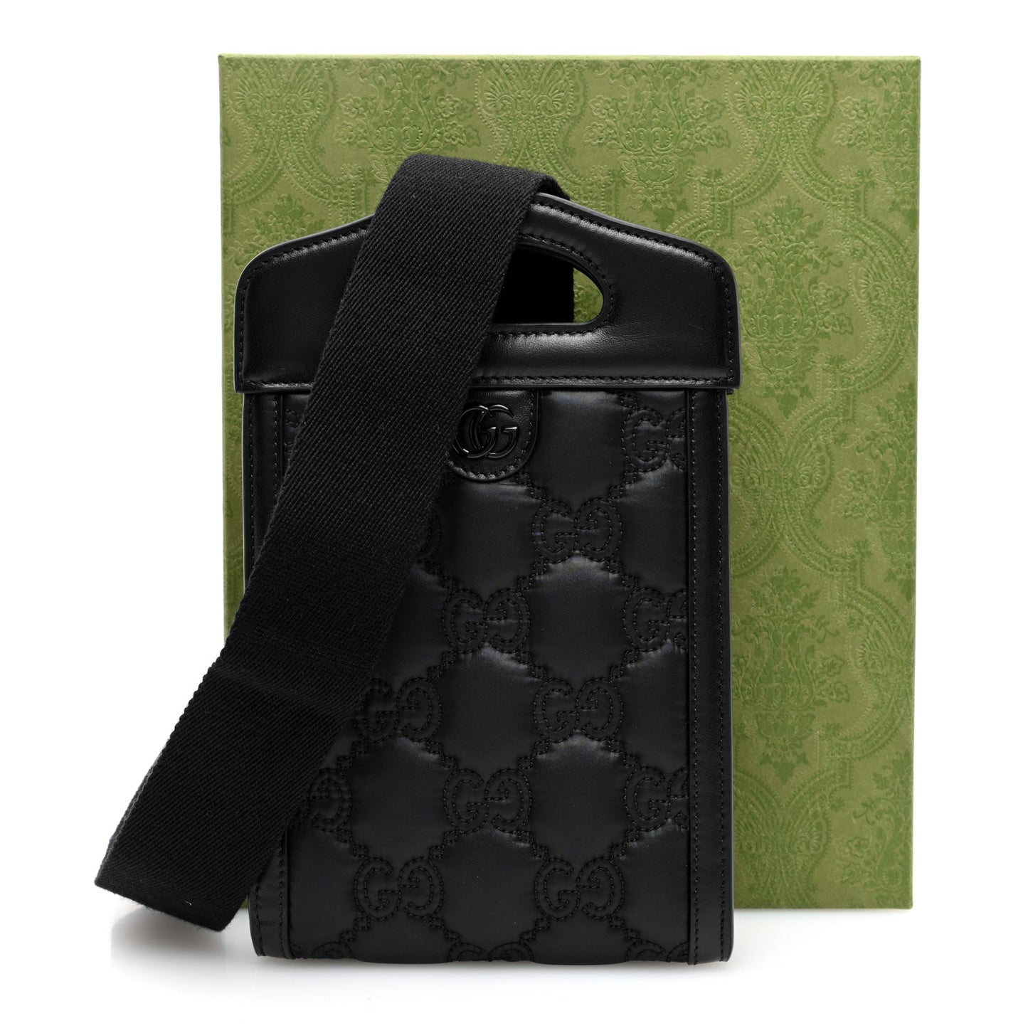 Nylon Calfskin Enamel GG Matelasse Mini Top Slip Handle Crossbody Bag Black