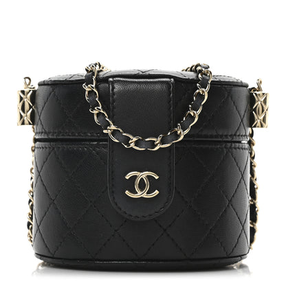 Chanel Lambskin Quilted Mini Round Vanity Case With Chain Black 1 of 10