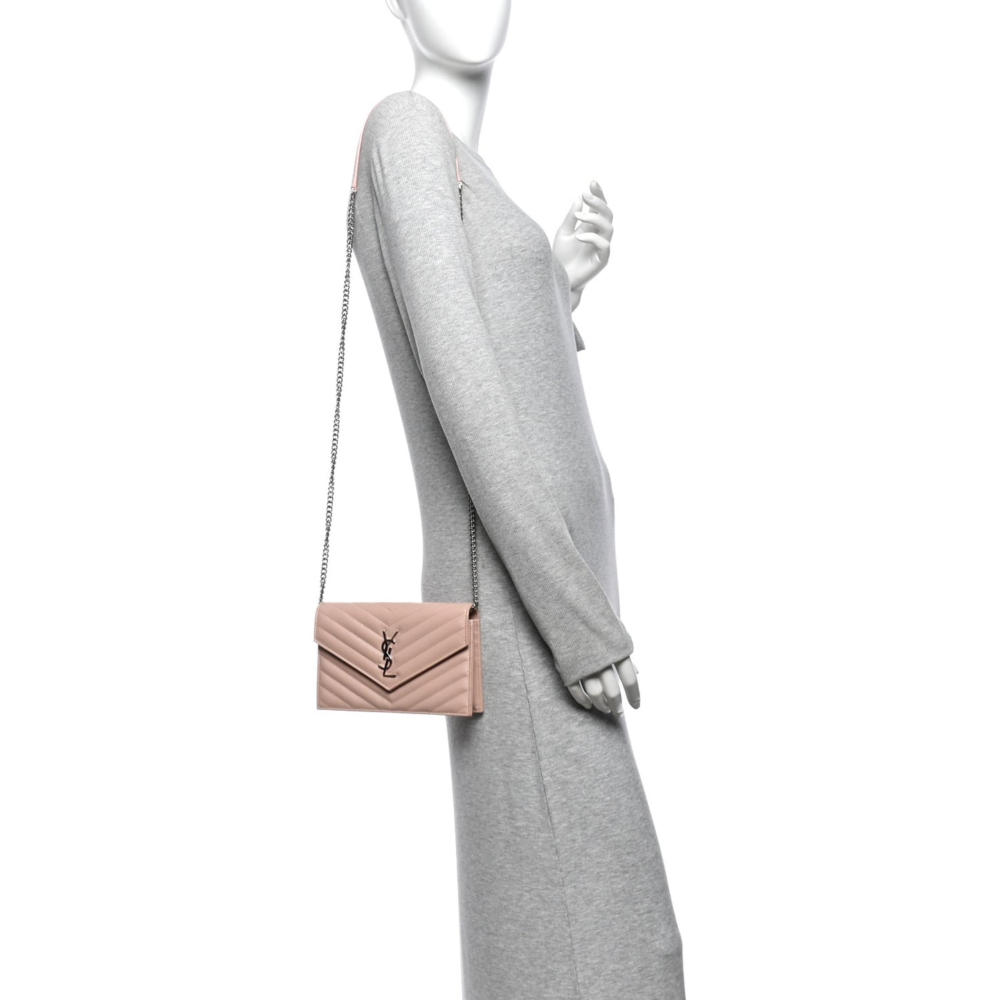 Grain De Poudre Matelasse Chevron Monogram Envelope Chain Wallet Pale Pink