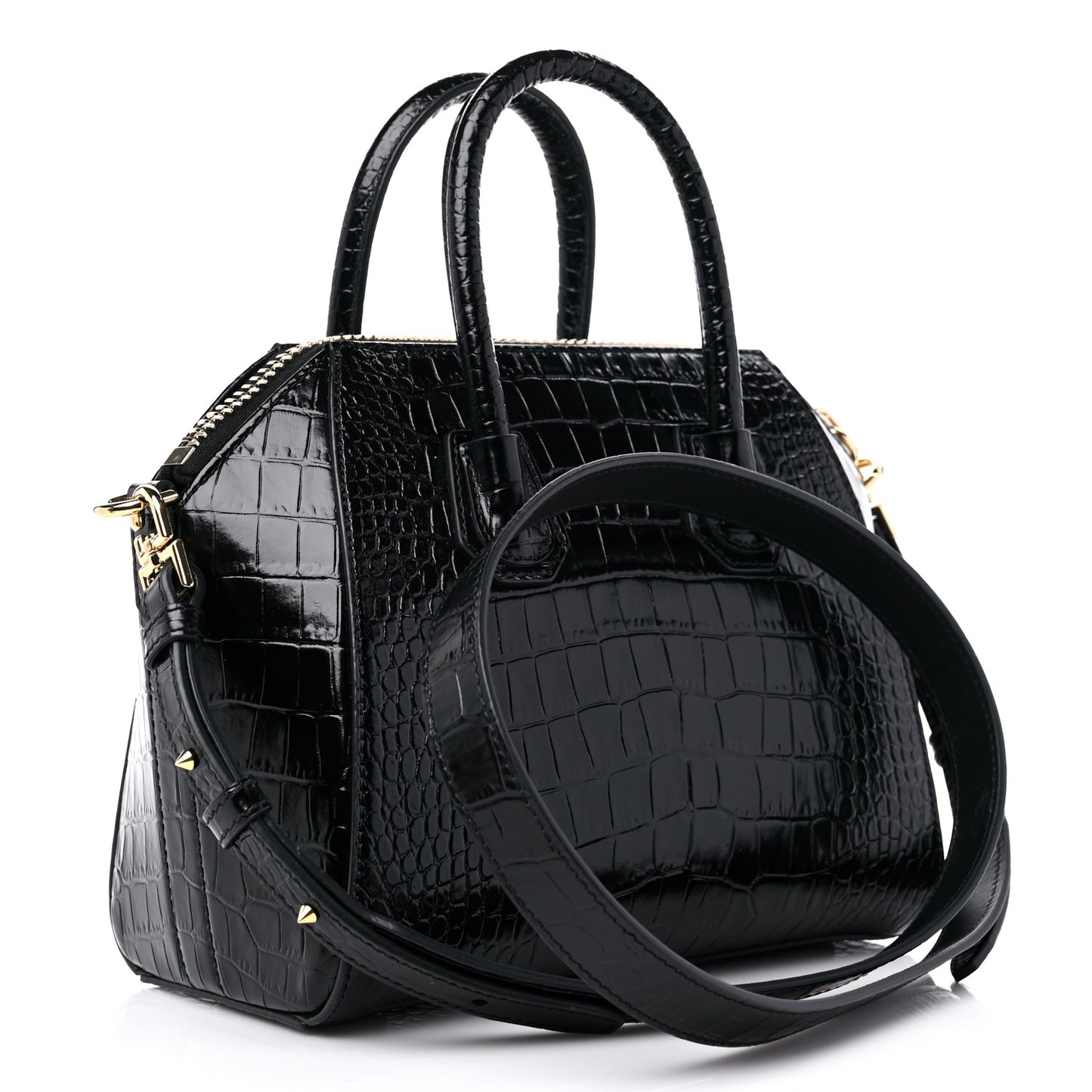 Calfskin Crocodile Embossed Mini Antigona Black
