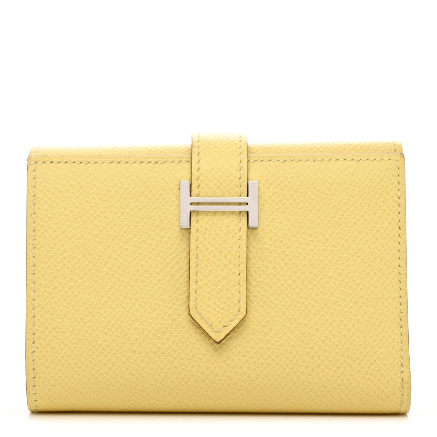 Hermes Epsom Verso Tri-Fold Bearn Compact Wallet Jaune Poussin Nata 1 of 8