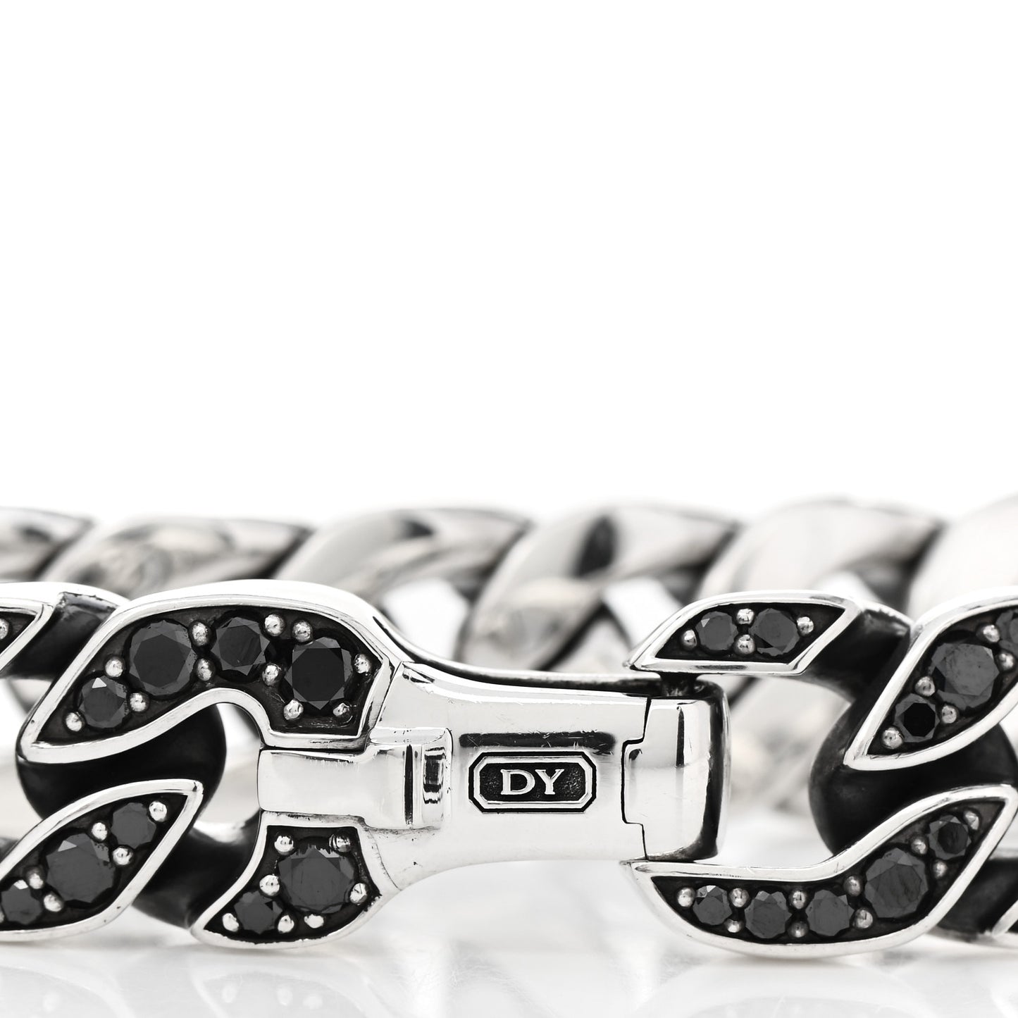 Sterling Silver Black Diamond Curb Chain Bracelet