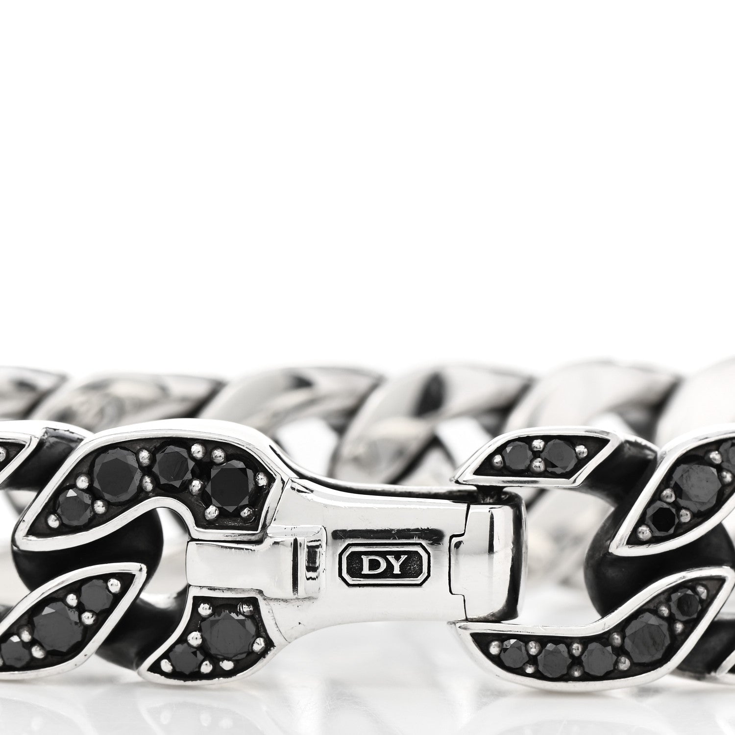 David Yurman Sterling Silver Black Diamond Curb Chain Bracelet 3 of 5
