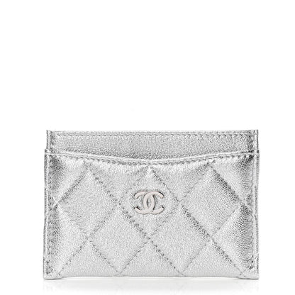 Chanel Metallic Lambskin Quilted Card Holder Silver 1 of 4