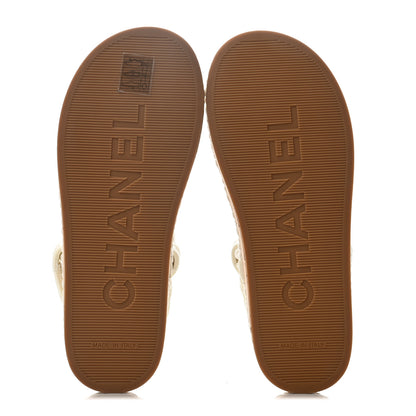 Chanel Cord Lambskin Quilted Logo Sandals 35 Ivory 4 of 6