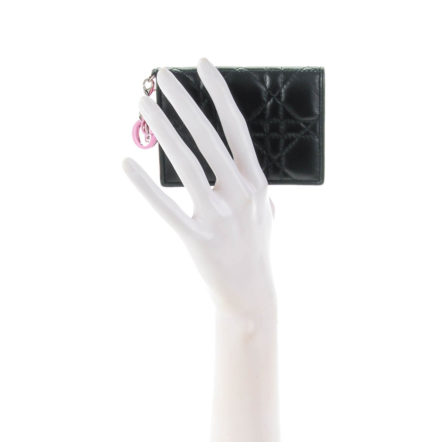 Christian Dior Lambskin Cannage Bi-Color Small Lady Dior Flap Card Holder Black Pink 2 of 8