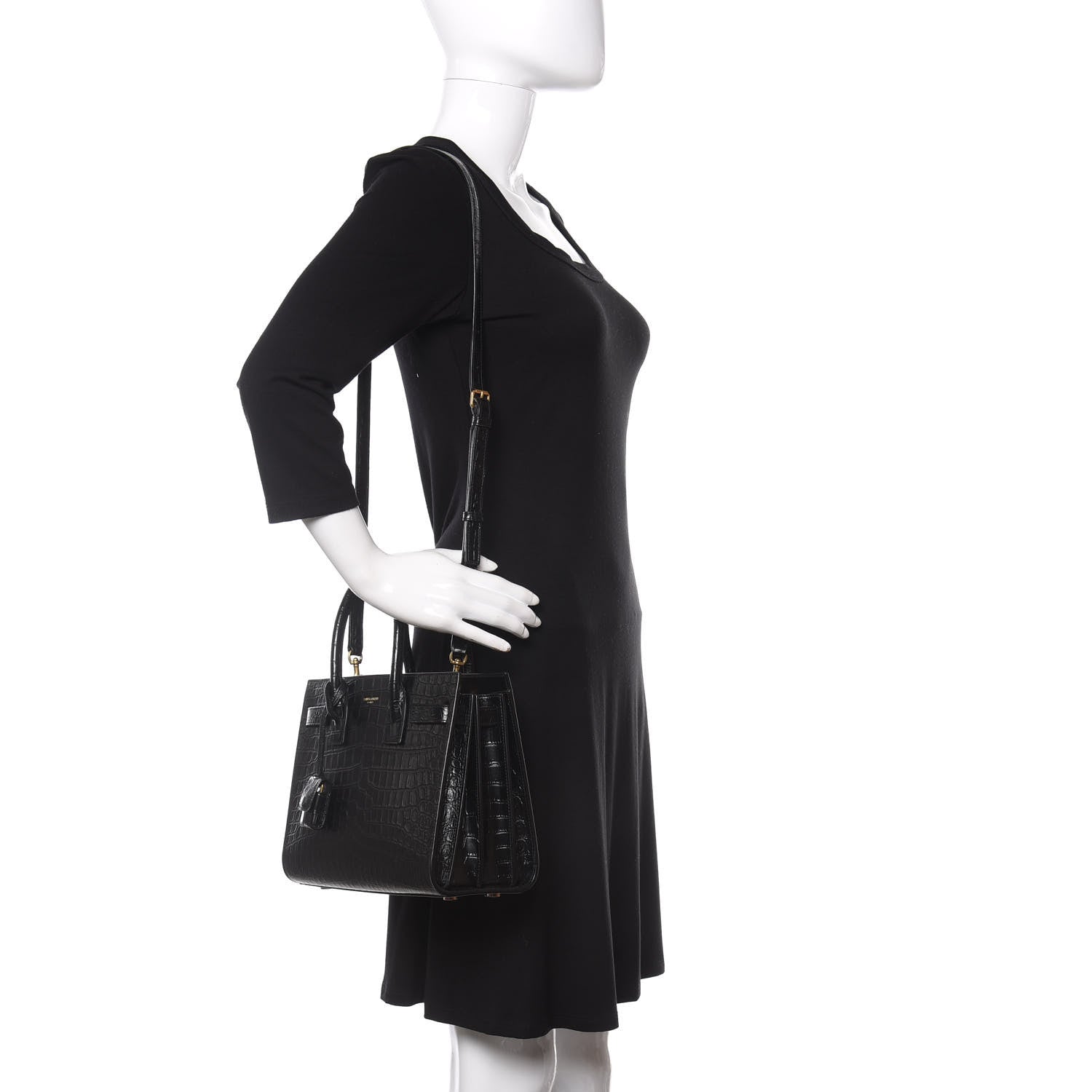 Saint Laurent Calfskin Crocodile Embossed Baby Sac De Jour Black 2 of 11