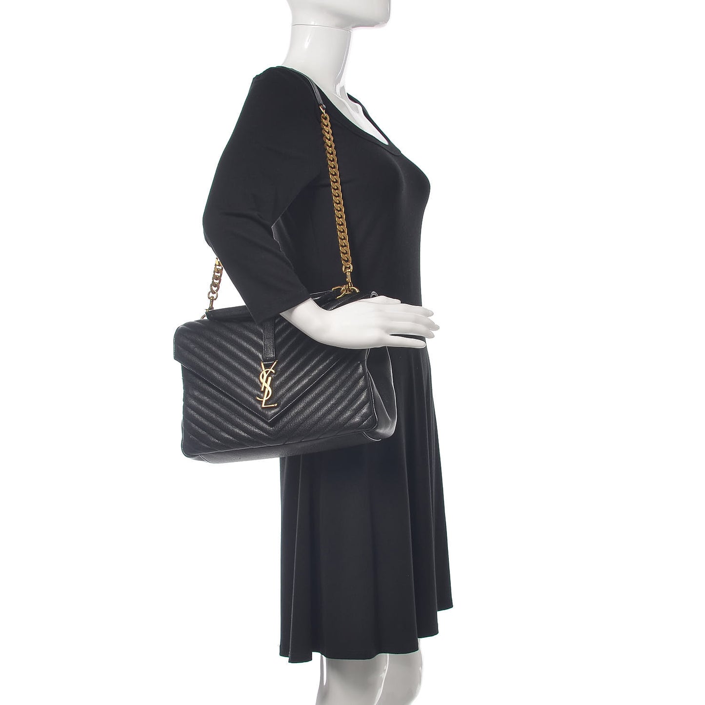 Sheepskin Matelasse Chevron Monogram Large College Satchel Black