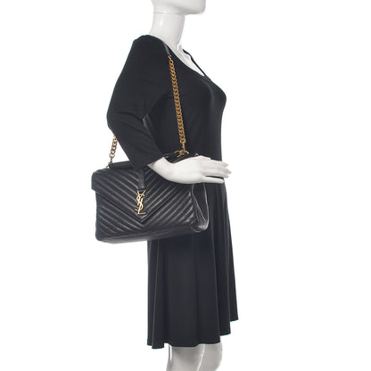 Saint Laurent Sheepskin Matelasse Chevron Monogram Large College Satchel Black 2 of 12