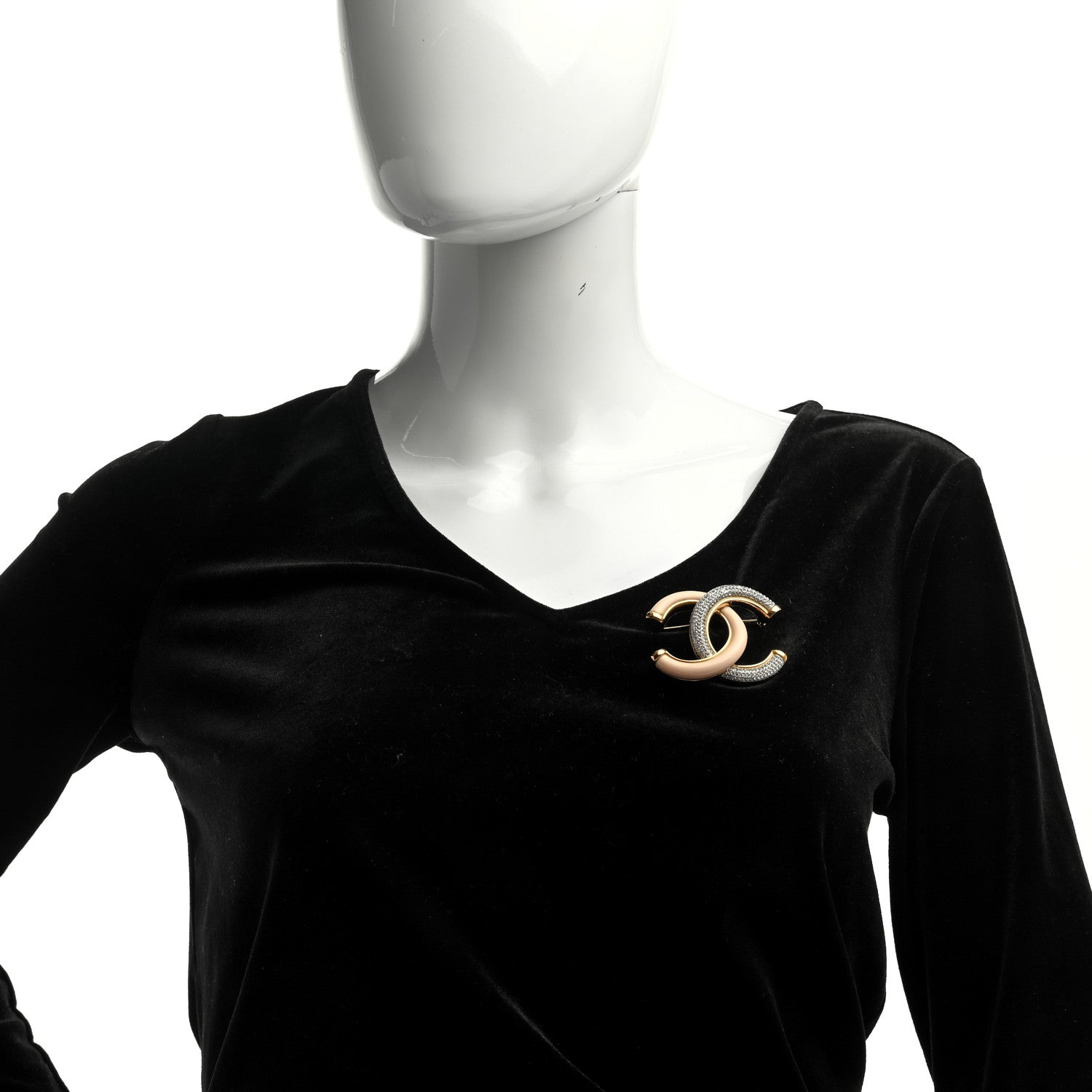 Chanel Enamel Crystal CC Brooch Light Pink Gold 2 of 4