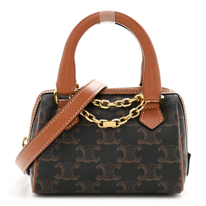 Celine Triomphe Canvas Calfskin Mini Boston Bag Tan 1 of 10