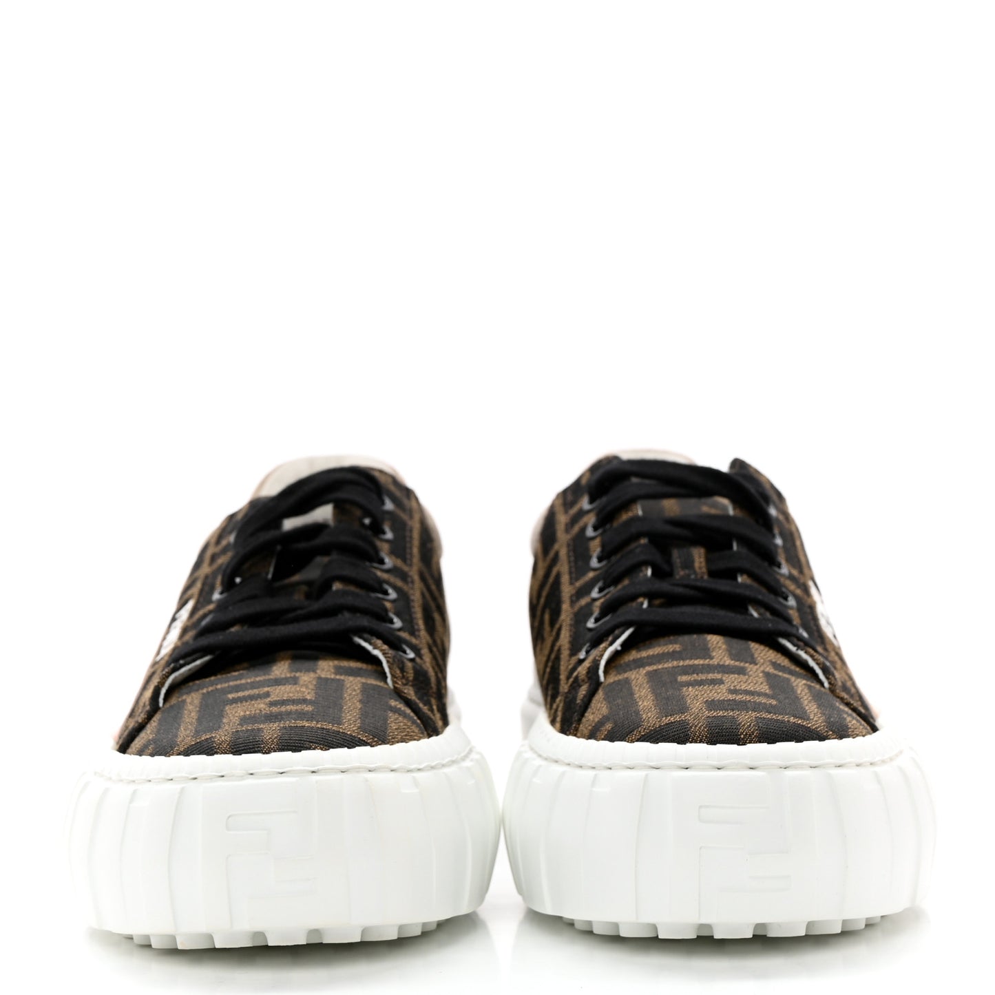 Fabric Jacquard FF Rainbow Womens Fendi Force Low-Top Sneakers 39 Tobacco Black White Multicolor