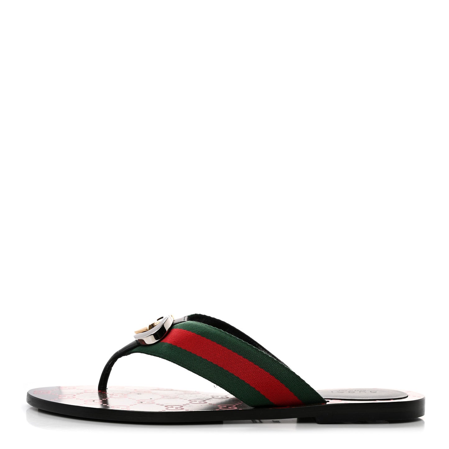 Nylon Calfskin Web GG Monogram Womens Thong Sandals 39 Green Red Cocoa
