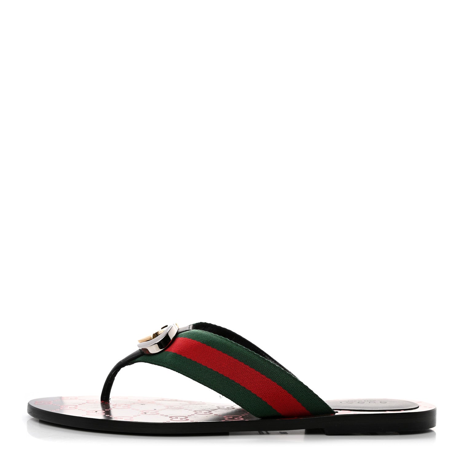 Gucci Nylon Calfskin Web GG Monogram Womens Thong Sandals 39 Green Red Cocoa 1 of 8