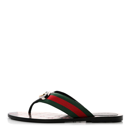 Gucci Nylon Calfskin Web GG Monogram Womens Thong Sandals 39 Green Red Cocoa 1 of 8