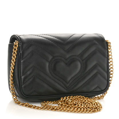 Gucci Calfskin Matelasse Super Mini GG Marmont Shoulder Bag Black 3 of 10