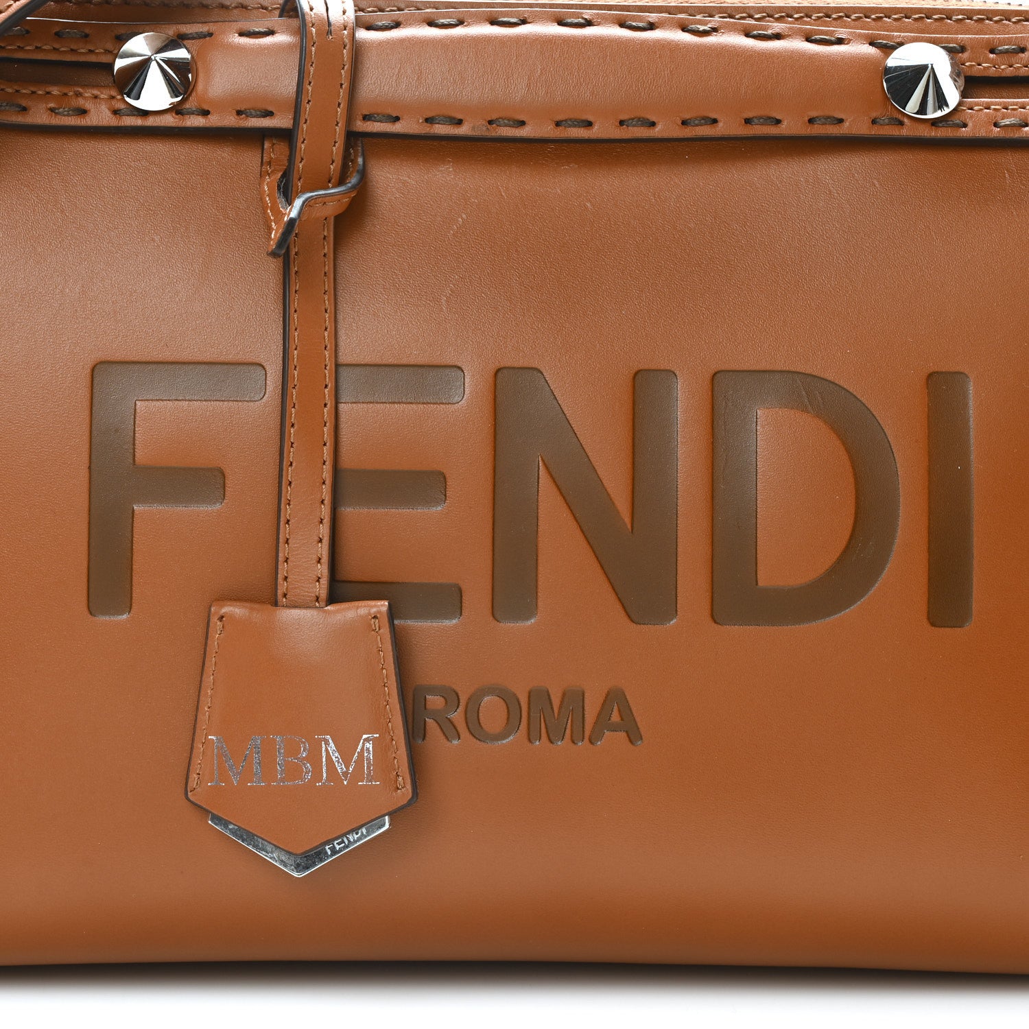 Fendi Vitello King Logo Embossed Medium By The Way Boston Bag Cuoio 8 of 10